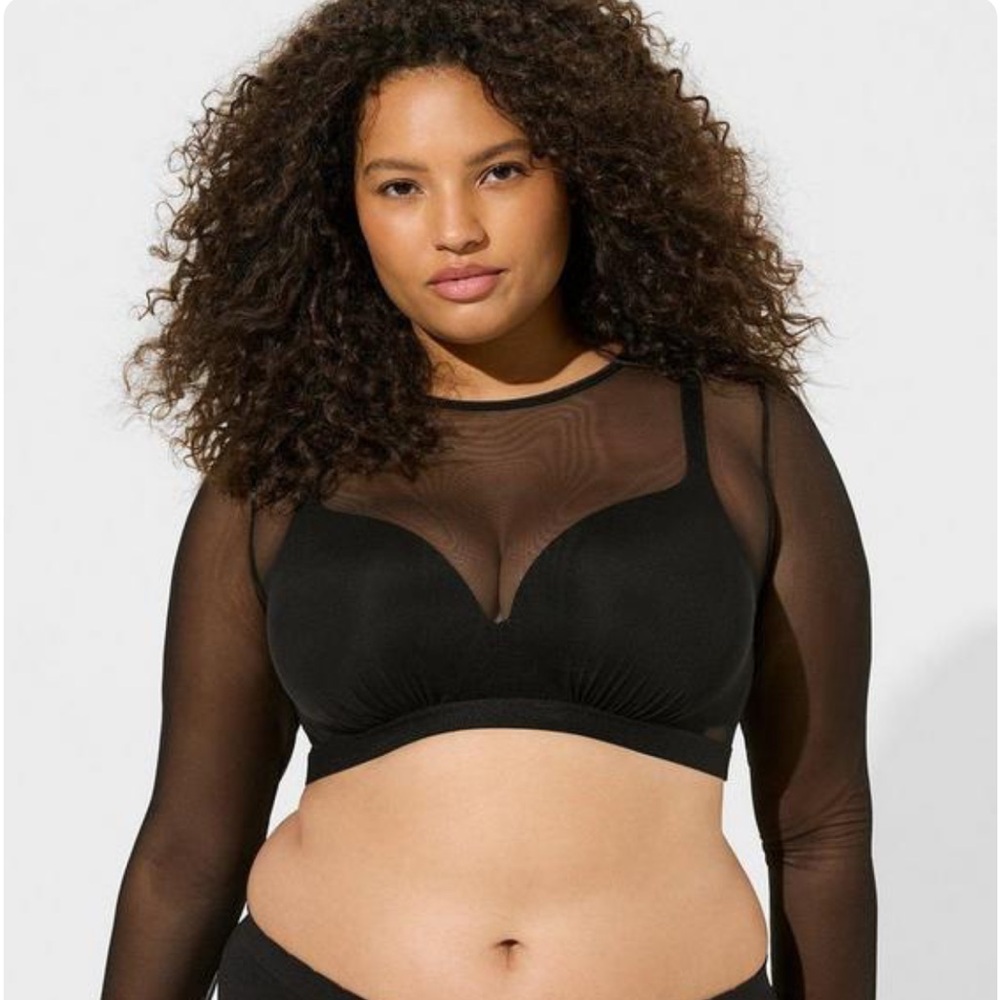 Torrid Black Under-it-All Mesh Long Sleeve Crop Top NWT